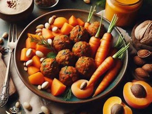 胡萝卜肉丸配杏子和松子