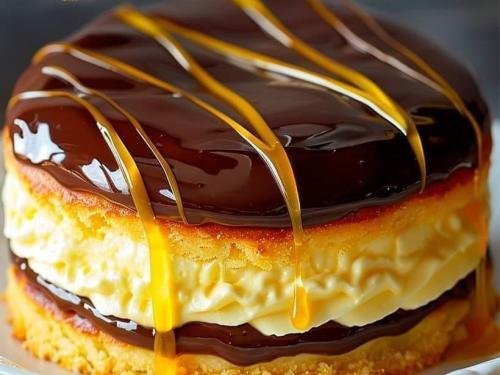 Decadent chocolate, caramel, and cream pie