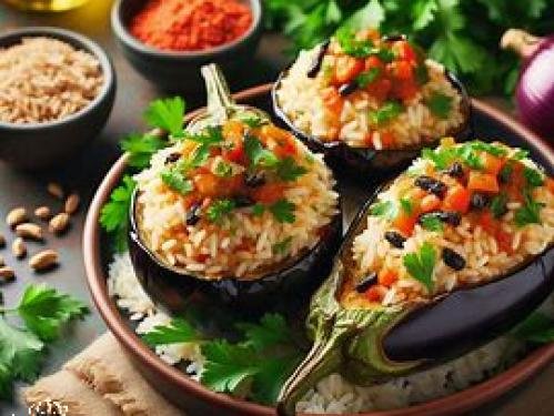 Aubergines farcies au riz végétarien