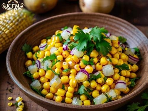 Fresh corn salad with cilantro and red onion