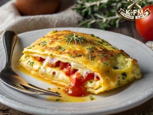 Omelette au fromage, aux tomates et parfumée au thym