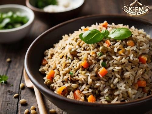 Brown Lentils and Rice with Salad and Sauce