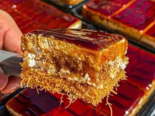 Caramel dessert Recipe: A Fusion of Basbousa, Kunafa,Cream